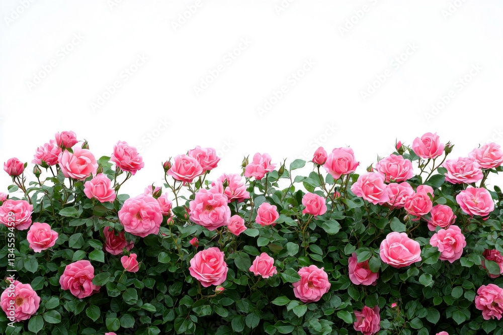 Fototapeta premium Pink roses border, isolated white background