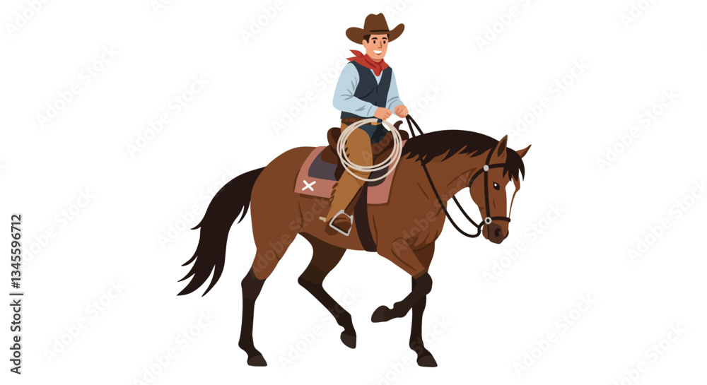 Cowboy riding a horse in flat style vector art illustration Cowboy riding a horse in flat style vector art illustration