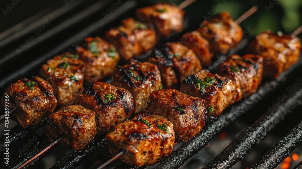 shish kebab skewers with tender meat on the barbecue shish kebab skewers with tender meat on the barbecue