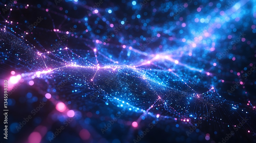 Obraz premium A radiant digital quantum grid, glowing nodes connected by dynamic neon circuits, holographic energy trails weaving through the design,