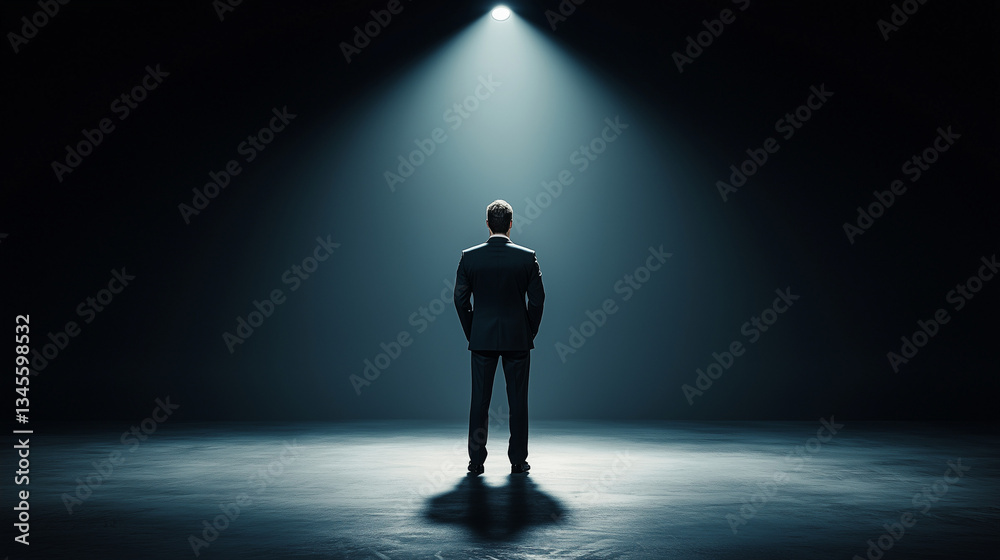 The Lone Luminary: A solitary figure, radiating determination, is center-stage, illuminated by a single spotlight in a captivating display. The Lone Luminary: A solitary figure, radiating determination, is center-stage, illuminated by a single spotlight in a captivating display.