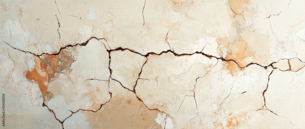 Naklejka premium Cracked and weathered wall surface revealing texture and history in a neglected structure