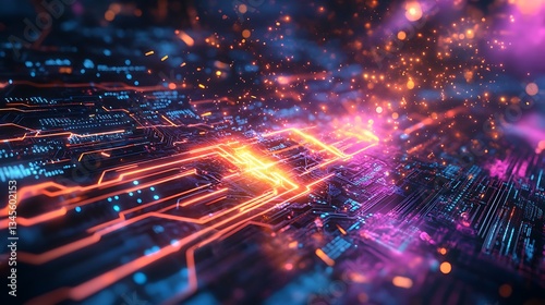 Wallpaper Mural A surreal quantum burst, vibrant energy waves radiating from a glowing processor, dynamic neon circuits pulsating with light, surrounded by holographic particles and dynamic light trails, Torontodigital.ca