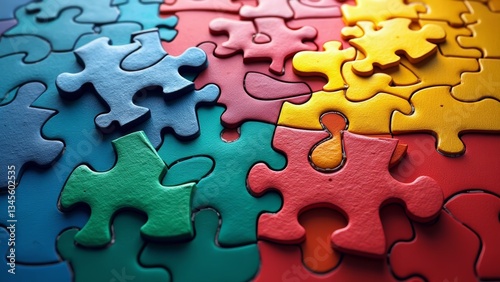 Interlocking pieces of a colorful puzzle