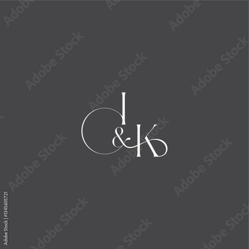 luxury curvy style monogram wedding logo concept letter initial with line IK