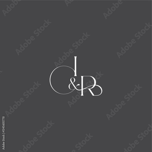 luxury curvy style monogram wedding logo concept letter initial with line IR