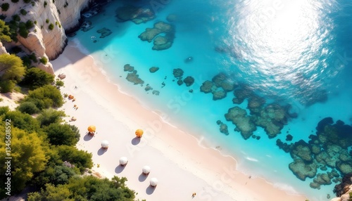 Stunning Aerial View of Secluded Pink Sand Beach