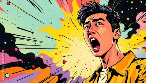Man Shouting Pop Art Illustration Vibrant Colors