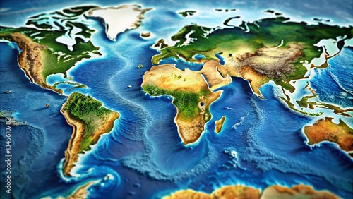 High-Detail World Ocean Map:  Geographic Atlas of Global Seas & Currents