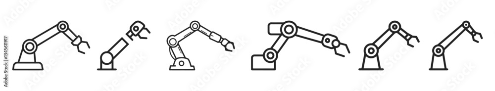 The robot arm icon is isolated on a white background. The robot arm icon is isolated on a white background.
