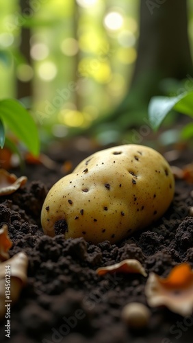 A potato, a starchy tuberous vegetable with a yellow skin and white flesh, commonly used in cooking