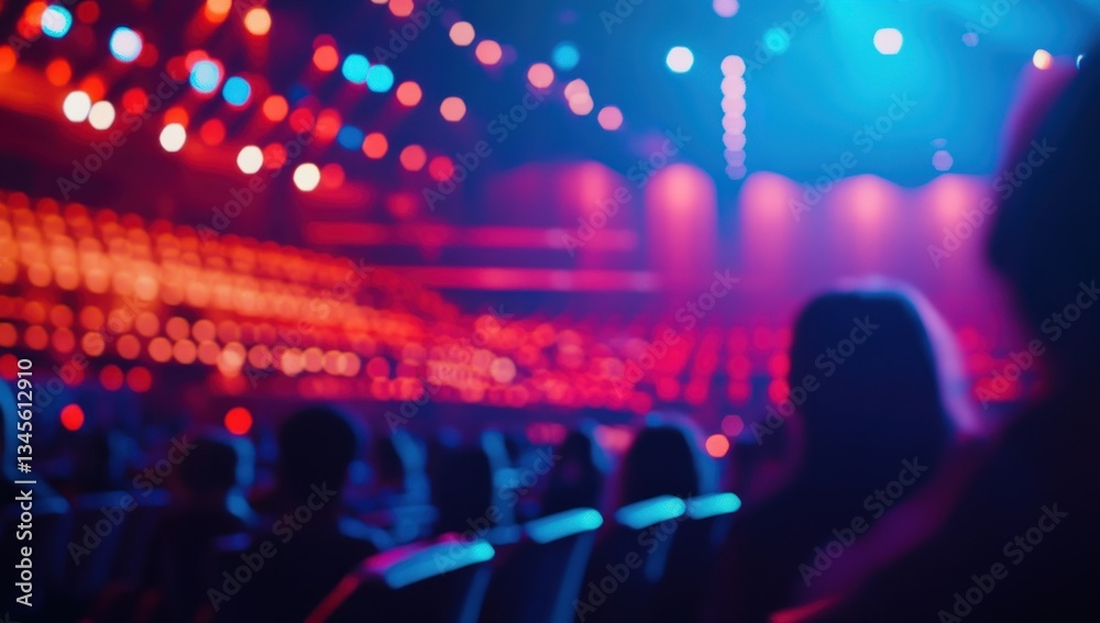 Blurred Concert Crowd: Vivid Lights and Energetic Atmosphere