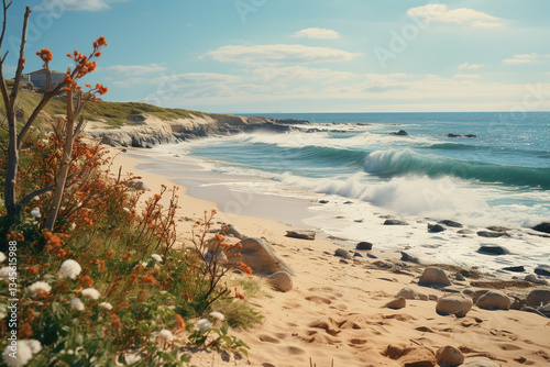 beach exudes an enchanting and untainted allure, boasting a breathtaking vista of velvety, ivory shores, showcasing their ethereal touch, rolling dunes, and pristine and unadorned essence that charact photo