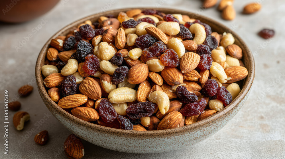 bowl of mixed nuts and dried fruits, including almonds, cashews, and raisins, offers healthy and nutritious snack option. Perfect for sharing or enjoying alone, this colorful mix is both delicious bowl of mixed nuts and dried fruits, including almonds, cashews, and raisins, offers healthy and nutritious snack option. Perfect for sharing or enjoying alone, this colorful mix is both delicious