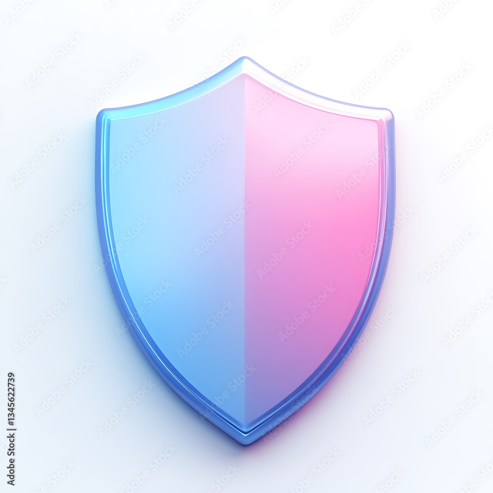 A simple icon of an abstract shield, with a pastel blue and pink gradient color on a white background. A simple icon of an abstract shield, with a pastel blue and pink gradient color on a white background.