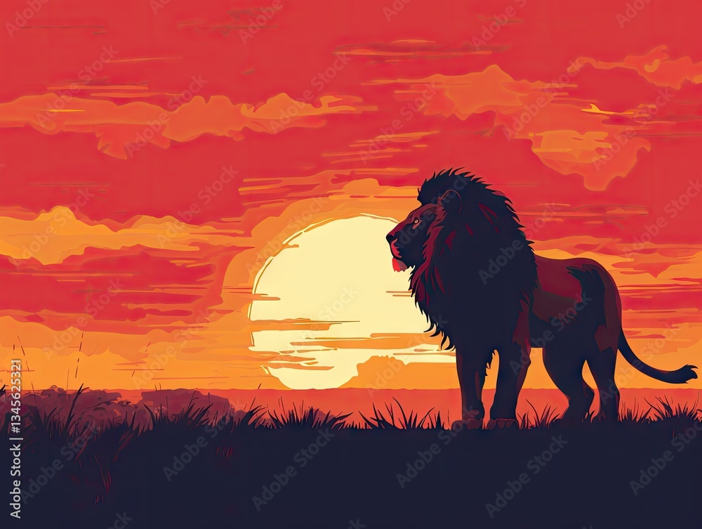 Naklejka premium Majestic lion at African sunset (6)