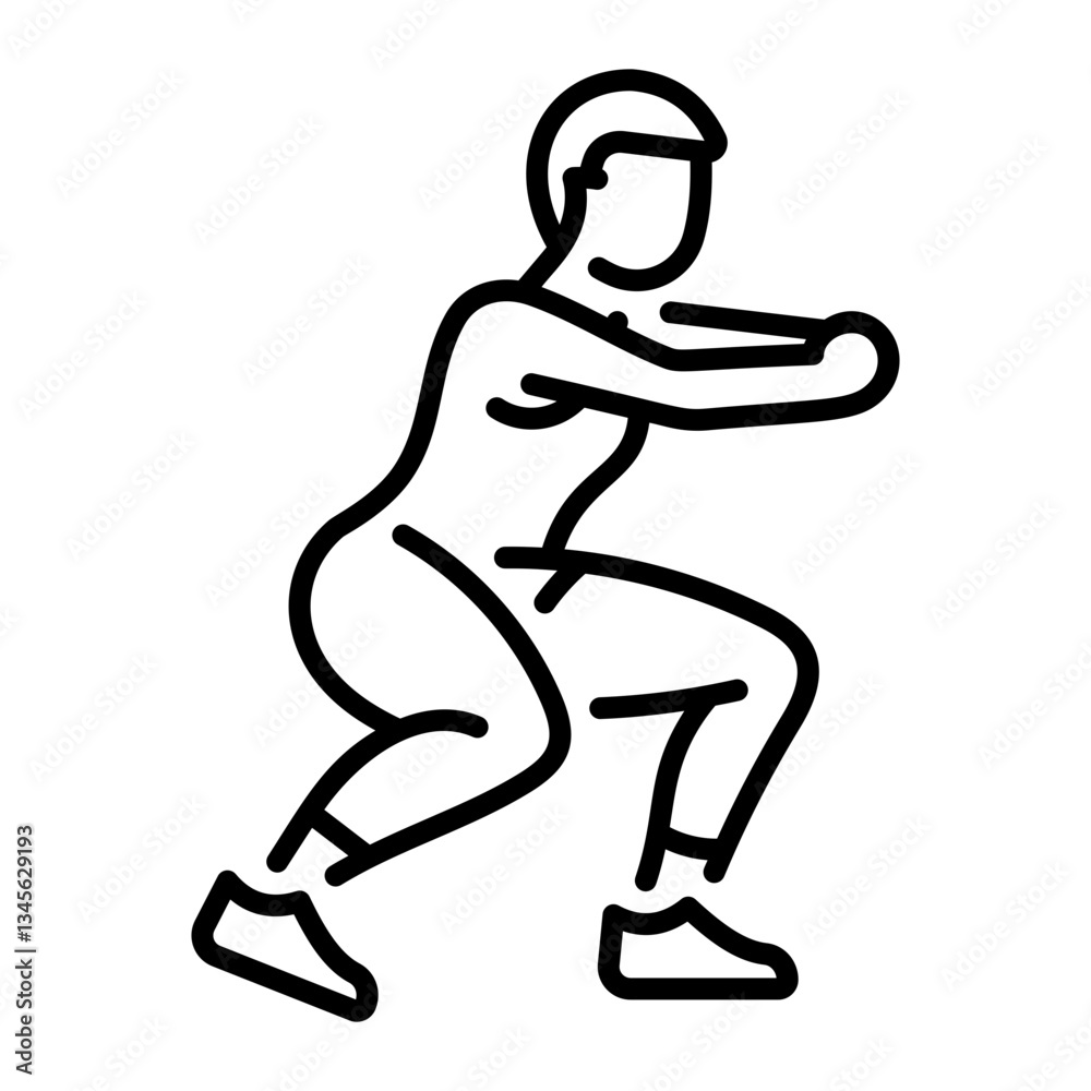A character doing squat exercise, line style icon A character doing squat exercise, line style icon