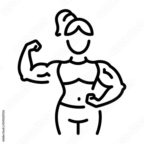 A linear style icon of a bodybuilder girl showing her muscles 