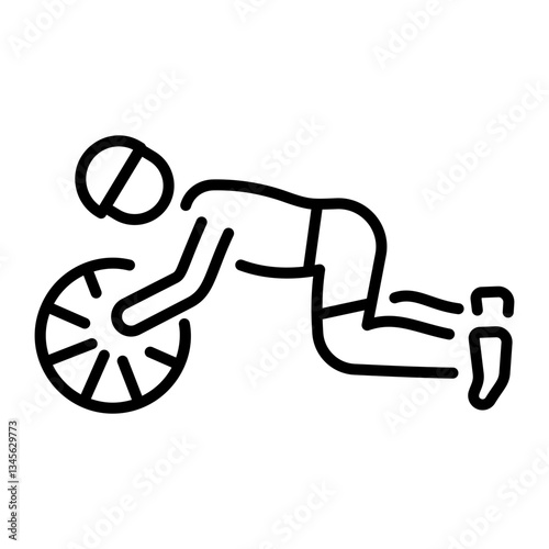 A character doing ab roller exercise, line style icon 