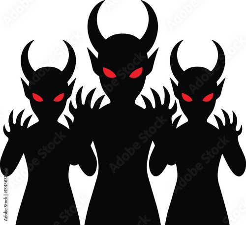 Devil and Demon silhouette on white background. Vector demon design.
