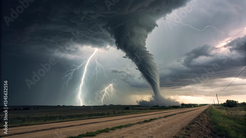 A storm chaser stares into the heart of a colossal tornado, capturing nature’s raw power and human insignificance in the face of the unknown.