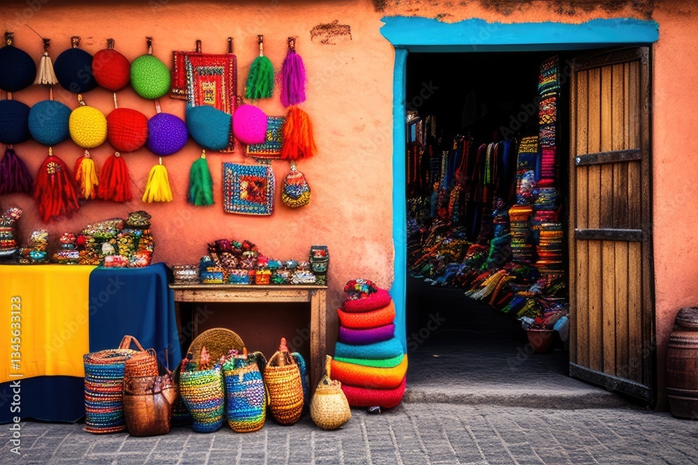 Naklejka premium Colorful artisan crafts shop storefront in a vibrant Latin American town
