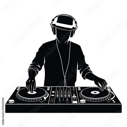 Disc jockey Silhouette, Vector, Icon, Logo, White Background.
