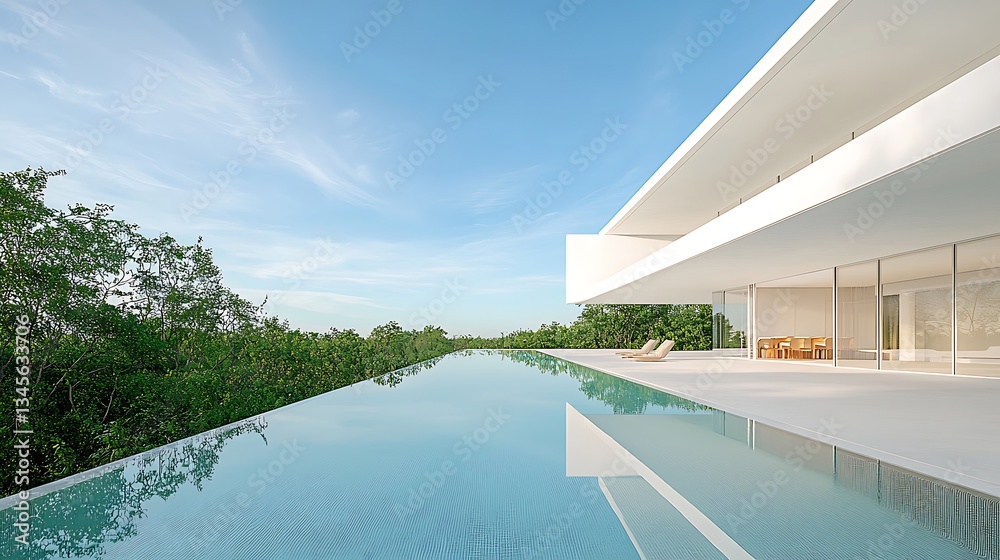 Fototapeta premium Modern Villa Infinity Pool Landscape.