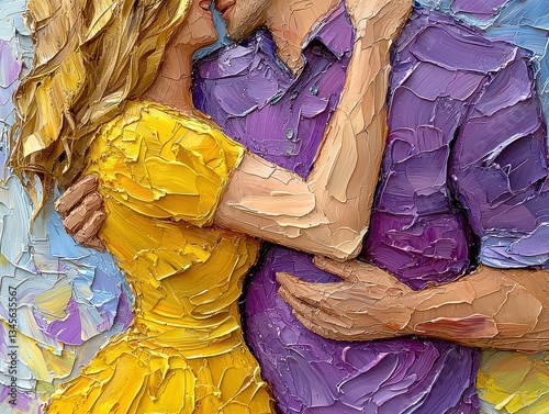 Celebrate Pure love and joy through a painting of a romantic couple embracing fun and freedom on a piggyback ride, rendered in vibrant oils, capturing the essence of blissful togetherness This