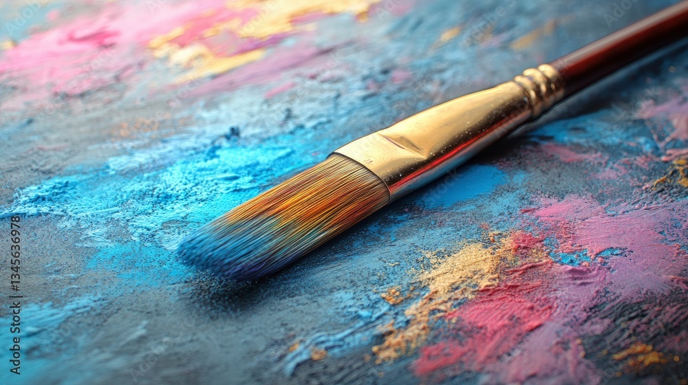 Obraz premium Artist's Paintbrush on Textured Canvas with Vibrant Colors