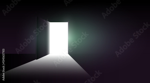 Open door with light going through it. Dark horror room