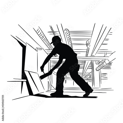 Drywall Silhouette, Vector, Icon, Logo, White Background.