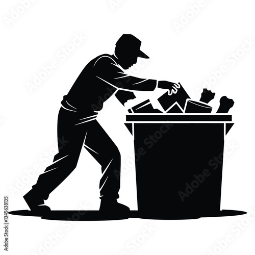 Dumpster Diving Silhouette, Vector, Icon, Logo, White Background.