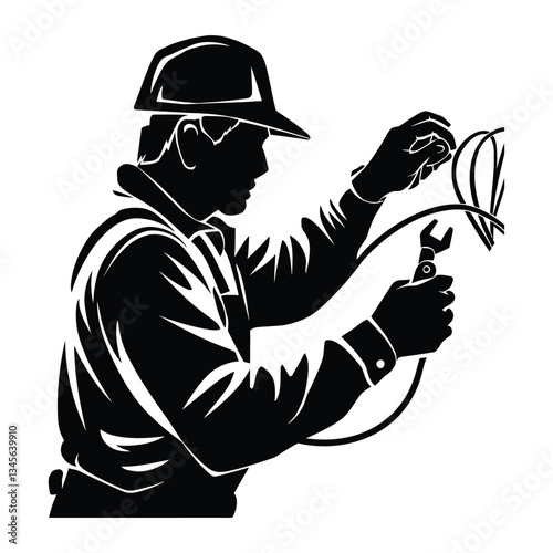 Electrician Silhouette, Vector, Icon, Logo, White Background.