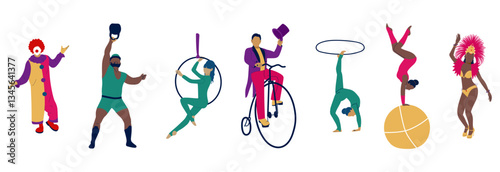 Circus performers. Set of hand drawn vector illustrations.