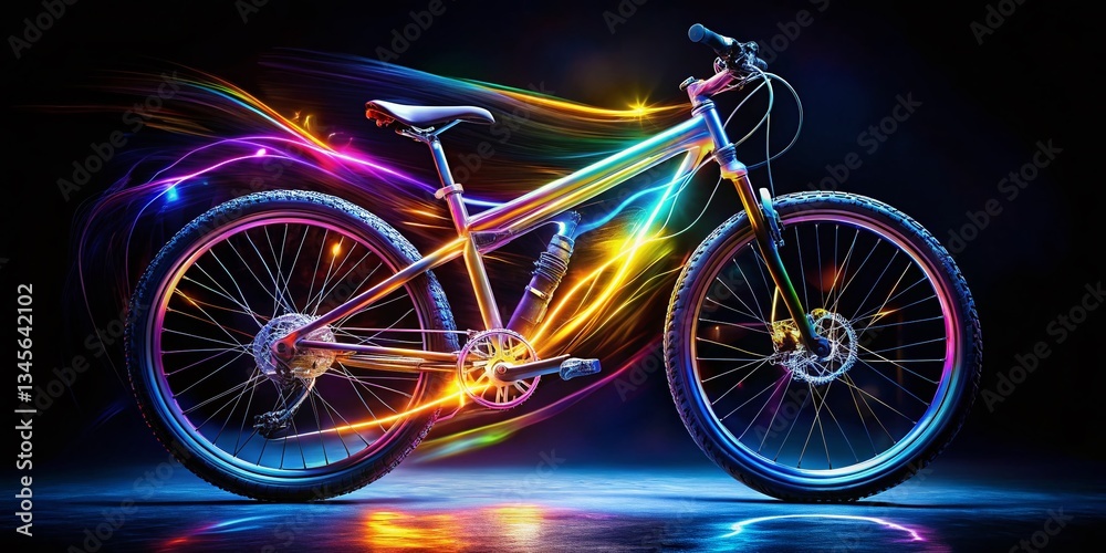 Fototapeta premium Long Exposure Mountain Bike Design: Blurred Motion & Glowing Trails