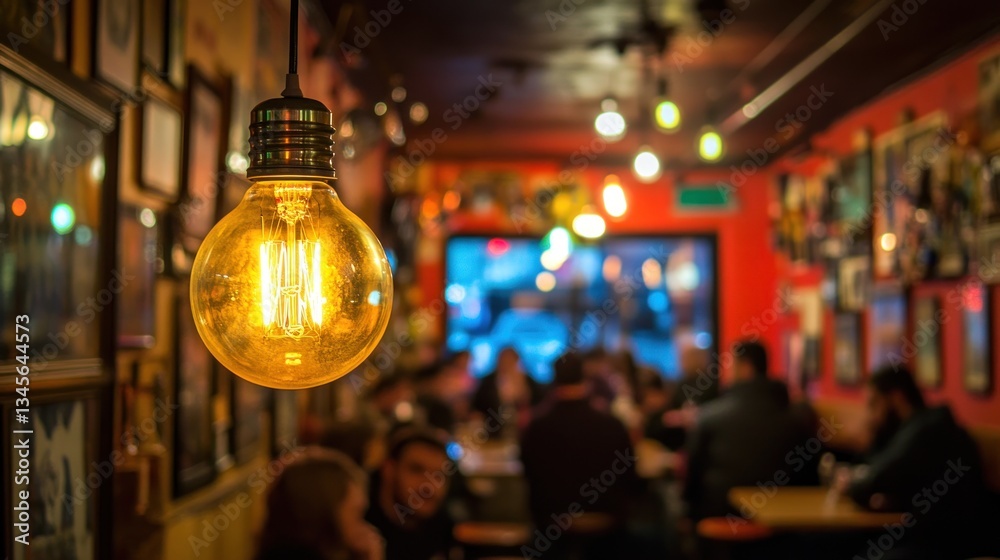 Fototapeta premium Illuminated Interior: A Warm Glow in a Cozy Bar