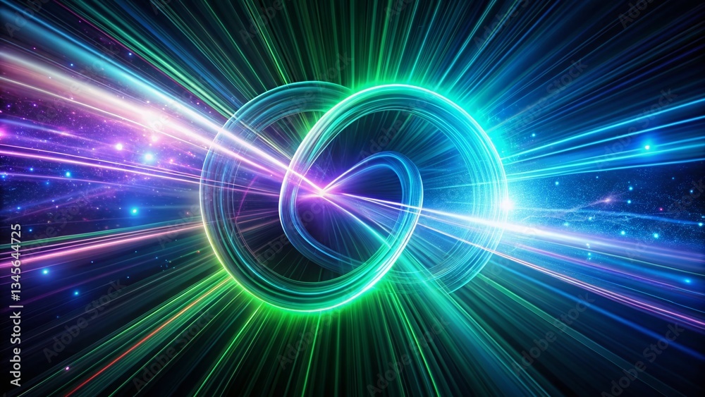 Obraz premium Long Exposure Photo of Glowing Optimization Symbol, Abstract Data Flow, Business Efficiency