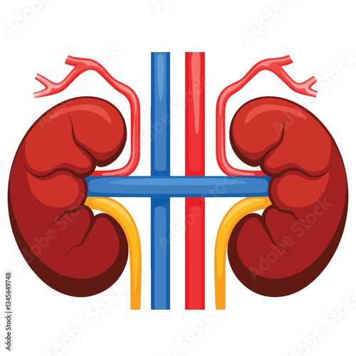 left and right kidneys, human internal organs. Urinary and endocrine system concept. Detailed flat vector design for educational anatomy visuals.