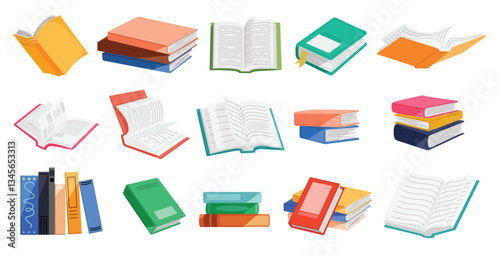 Books colorful drawing clipart set. School library textbooks clip art collection like dictionary, novel, literature, diary and notebook learning elements vector illustration. 
