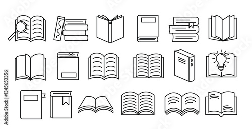 Books outline clipart set. School library elements clip art collection like textbook, dictionary, notebook, novel and literature drawing books vector illustration.  

