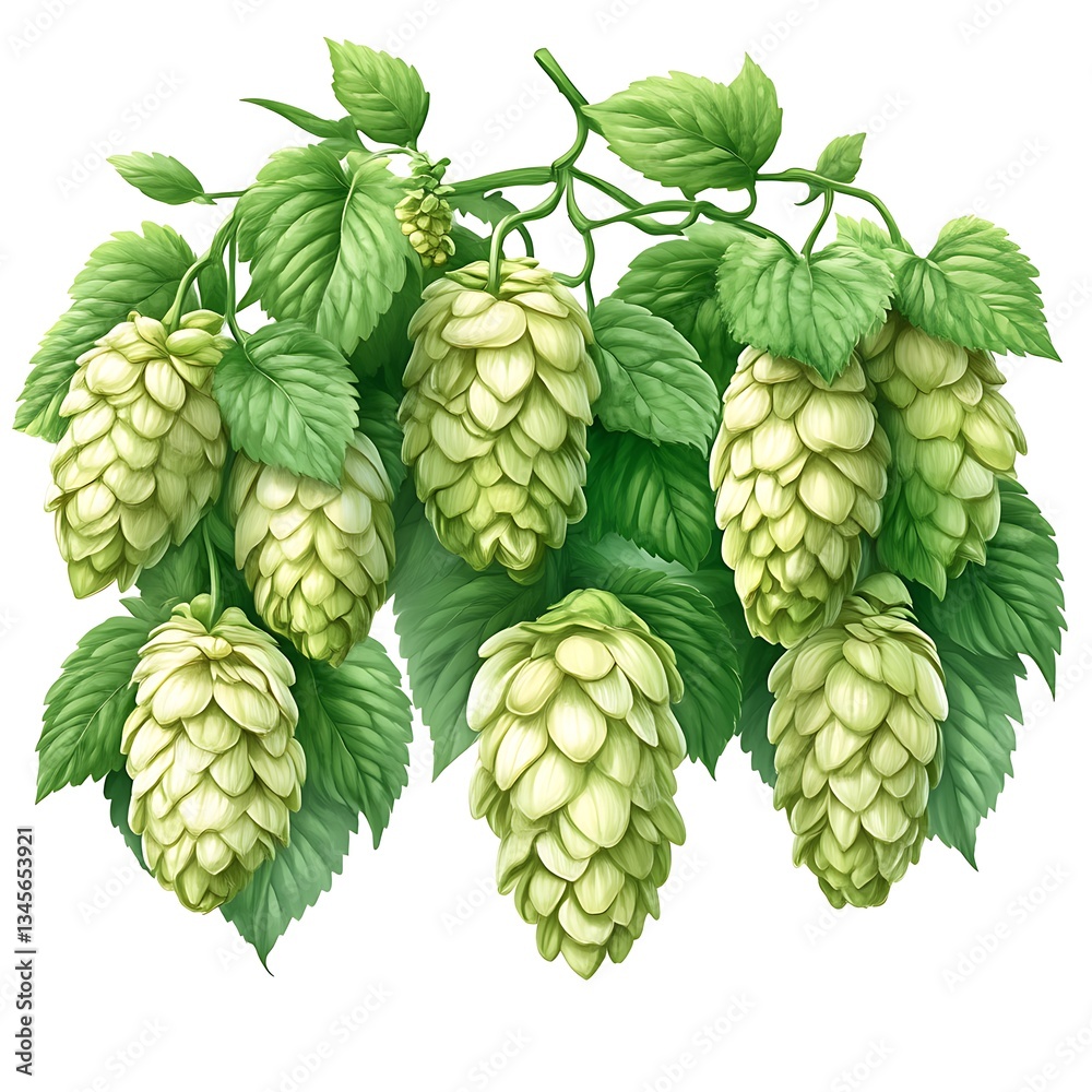 Fototapeta premium Lush Green Hops Vine with Abundant Cones