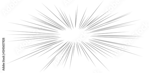 Radial speed lines burst from center. Comic book action, superhero fight scene. Dynamic black ink drawing, manga graphic novel style. Energetic starburst, explosive force and rapid motion effects.