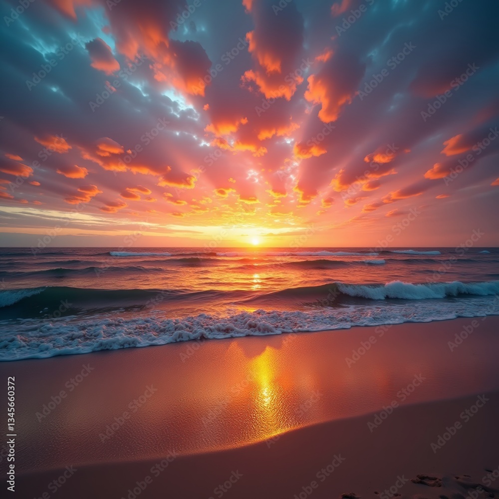 Fototapeta premium A breathtaking sunset over the ocean, with vibrant colors and gentle waves