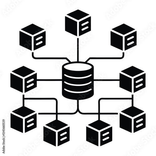 blockchain nodes network silhouette vector white background.