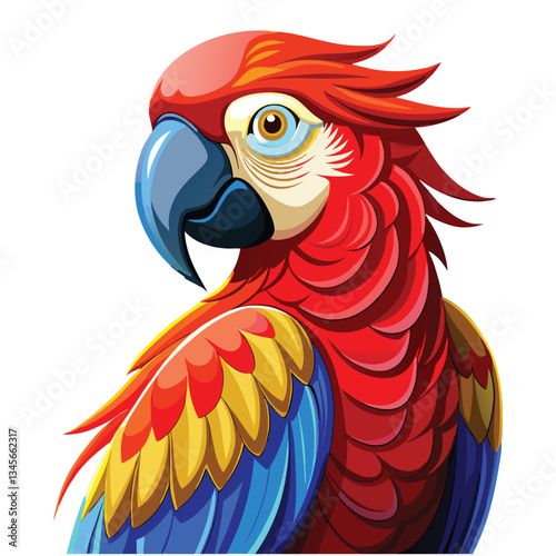 scarlet macaw bright red feathers blue and yellow wings.