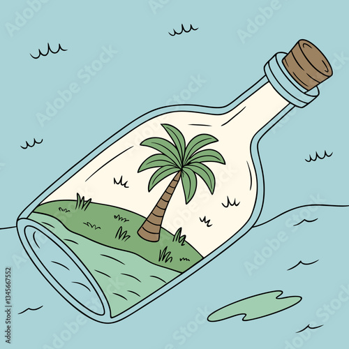 Floating Island with Coconut Tree in a Glass Bottle – Unique Tropical Fantasy Art