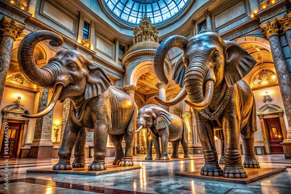 Obraz premium Majestic Elephant Sculptures: Architectural Wonders in Stone & Bronze