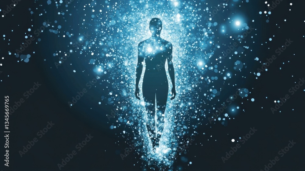 A Human Silhouette Emerging From Glowing Particles A Human Silhouette Emerging From Glowing Particles