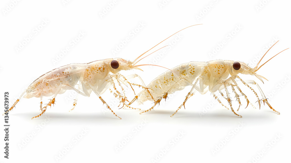 Two Pale Insects Side View On White Background Two Pale Insects Side View On White Background